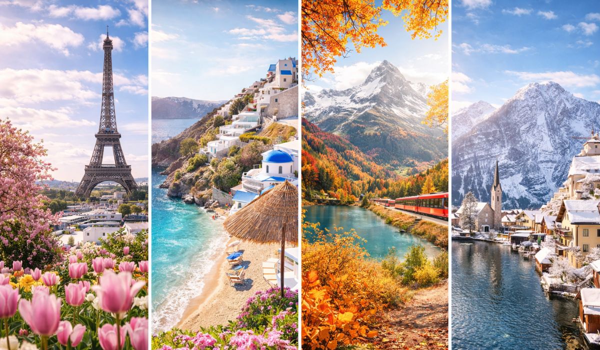 Europe seasons guide showing spring summer autumn winter travel comparison