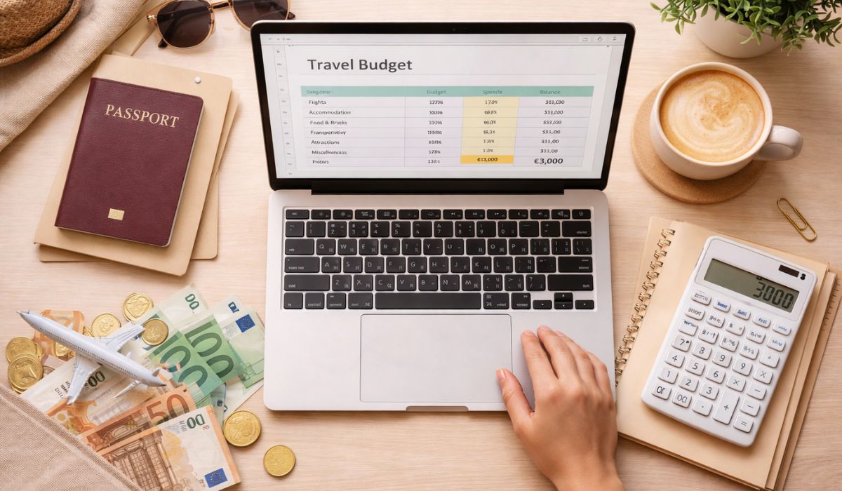 Europe travel budget from India planning with passport and euro currency