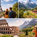 Europe trip cost from India travel destinations collage with Eiffel Tower and Swiss Alps